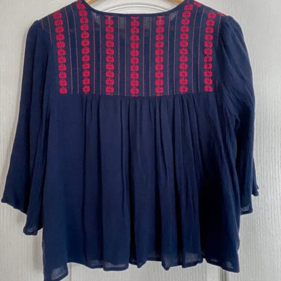 After Market - Navy Crepe Blouse with Red Floral Embroidery - Picture 4 of 10